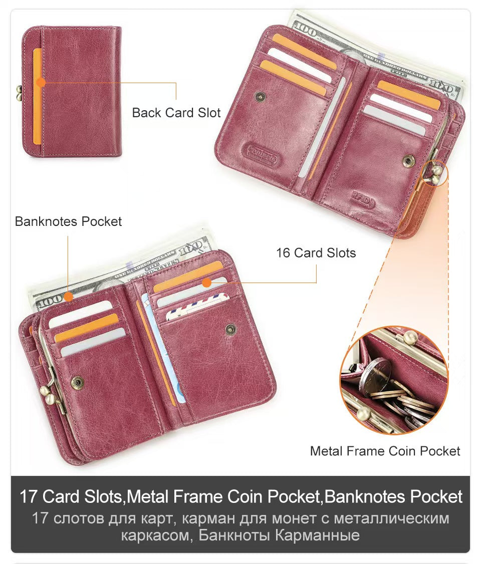 Anti-theft tri-fold leather wallet rfid protection wallet