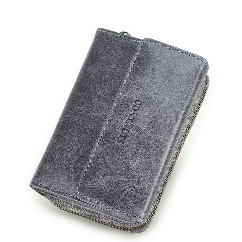 Genuine leather fashion anti-theft brush women's wallets rfid