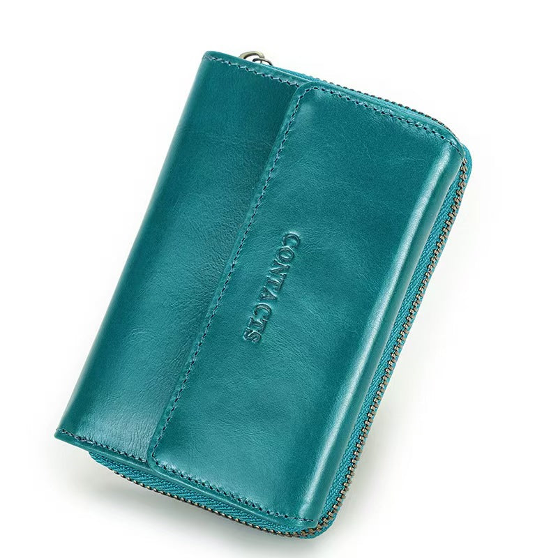 Genuine leather fashion anti-theft brush women's wallets rfid