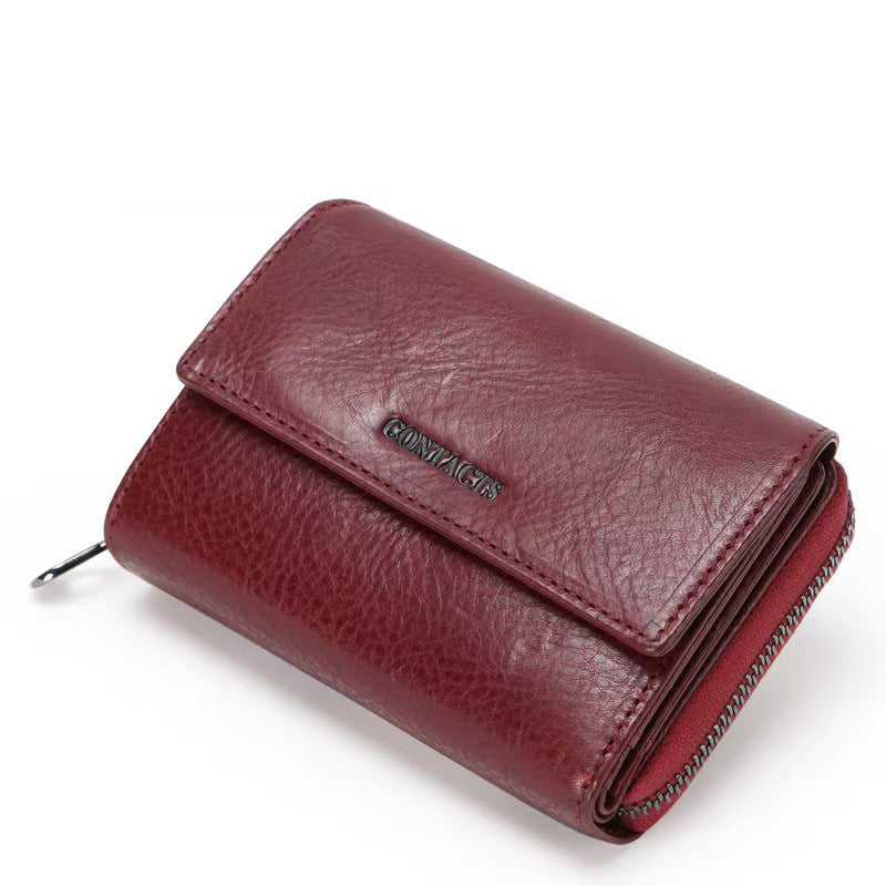 Genuine leather fashion anti-theft brush women's wallets rfid