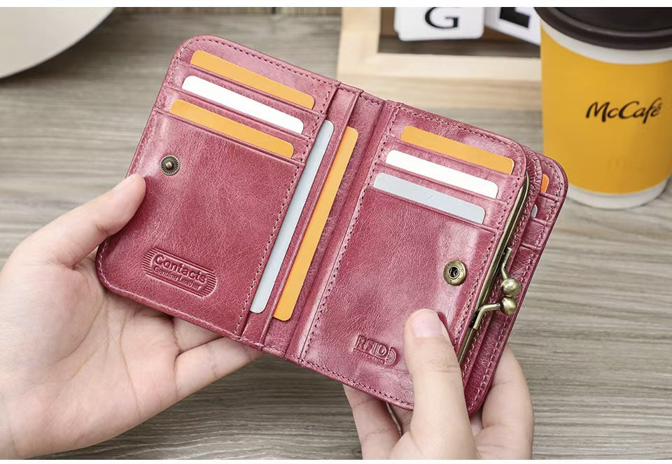 Anti-theft tri-fold leather wallet rfid protection wallet