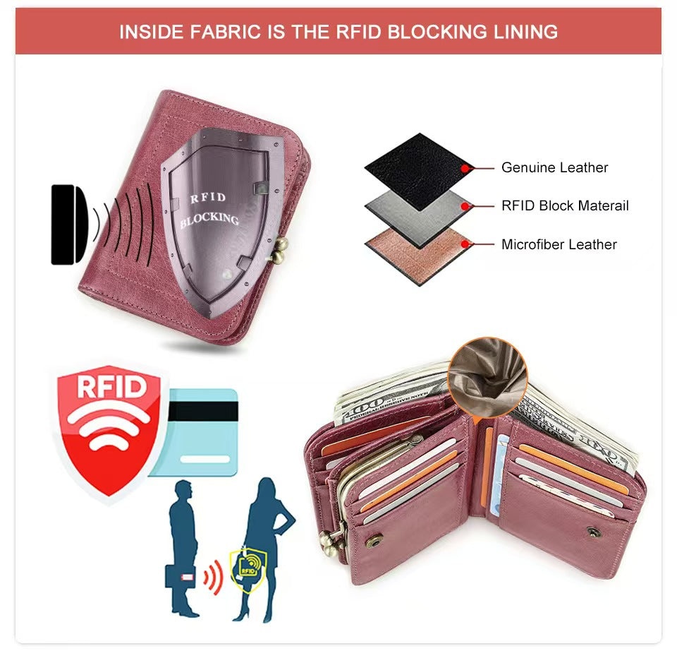 Anti-theft tri-fold leather wallet rfid protection wallet