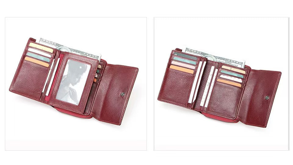 Genuine leather fashion anti-theft brush women's wallets rfid