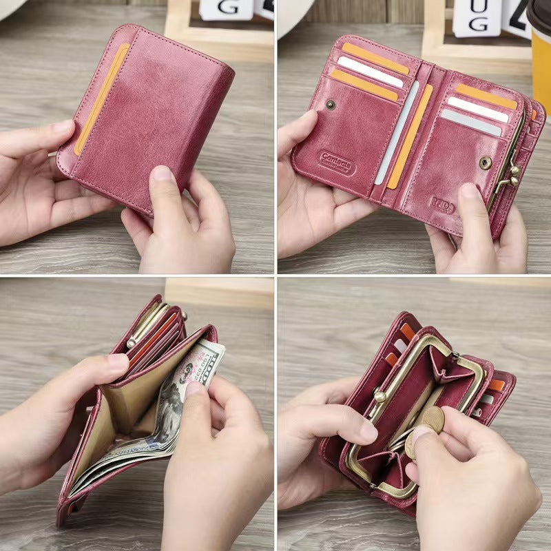 Anti-theft tri-fold leather wallet rfid protection wallet