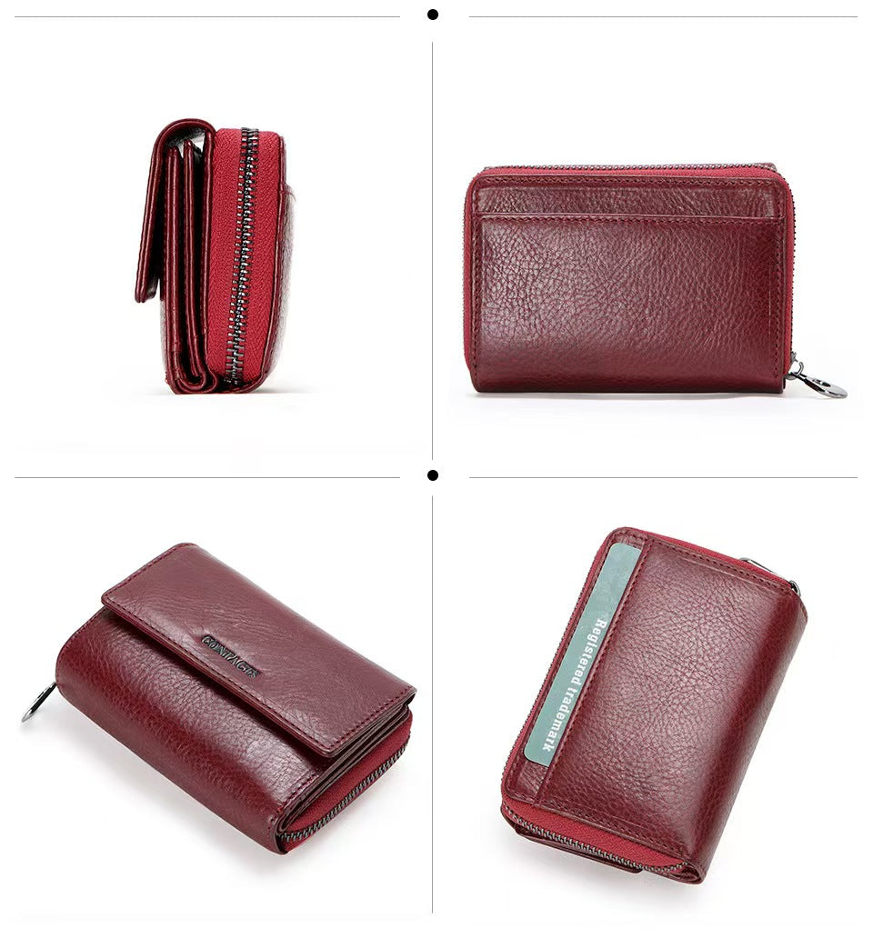 Genuine leather fashion anti-theft brush women's wallets rfid