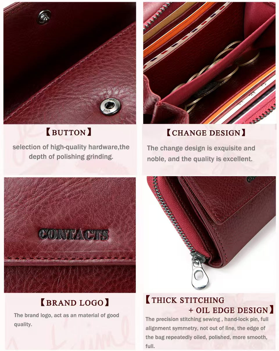 Genuine leather fashion anti-theft brush women's wallets rfid