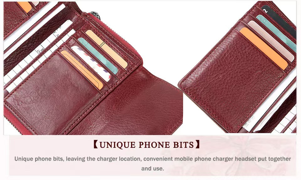 Genuine leather fashion anti-theft brush women's wallets rfid