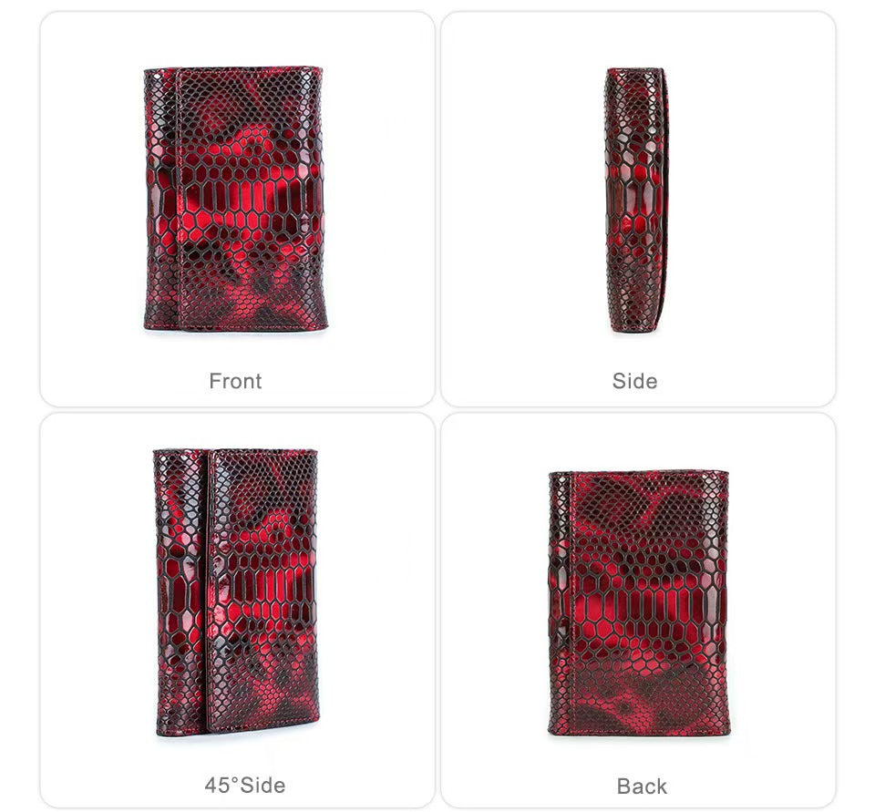 Cropped tri-fold crocodile leather rfid wallets