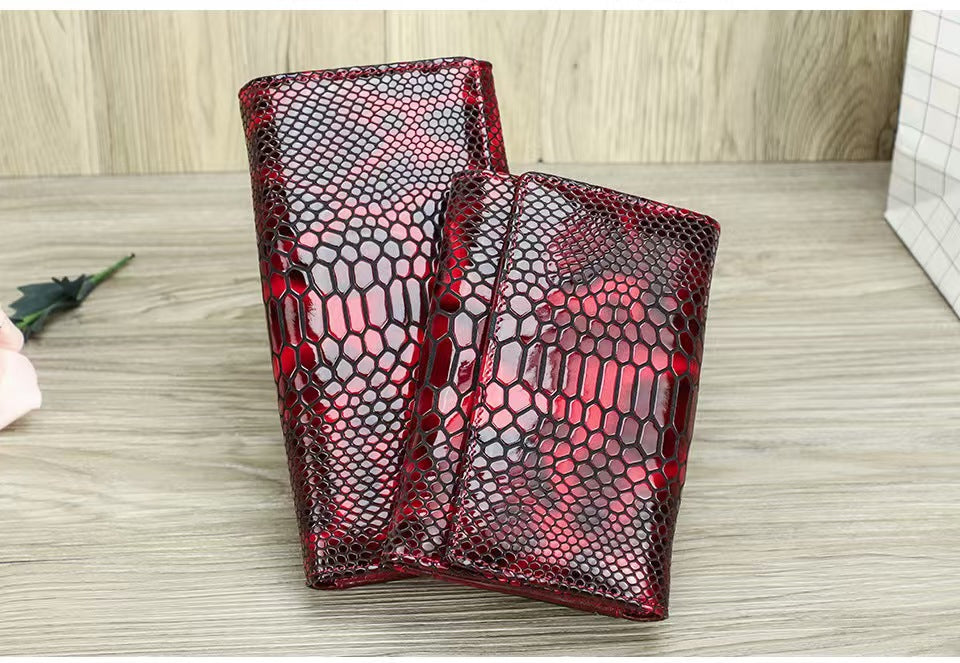 Cropped tri-fold crocodile leather rfid wallets