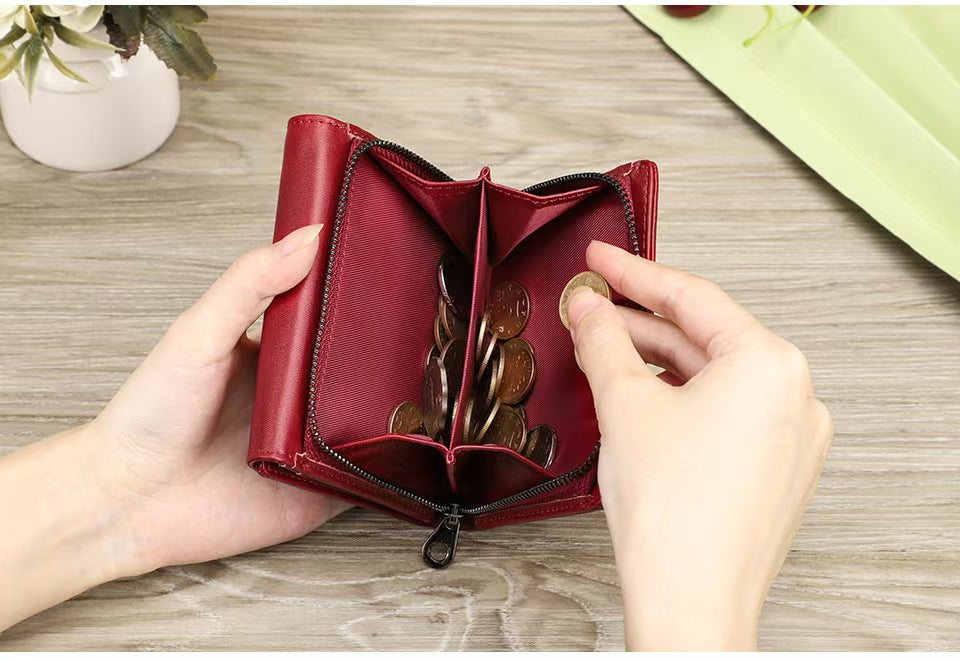 Solid color small rfid wallet women