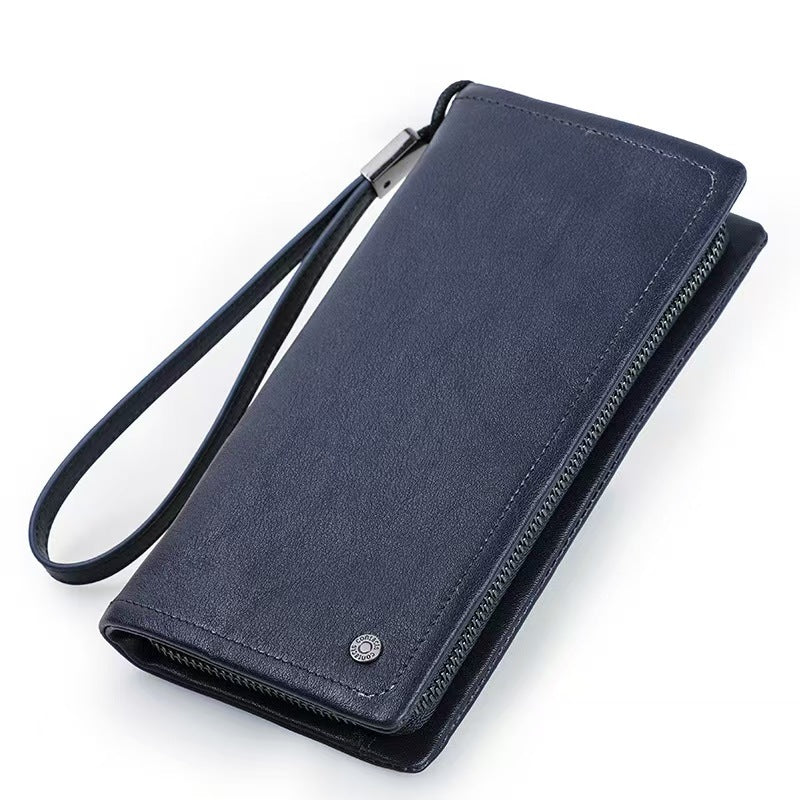 Long casual men's leather wallet rfid wallet