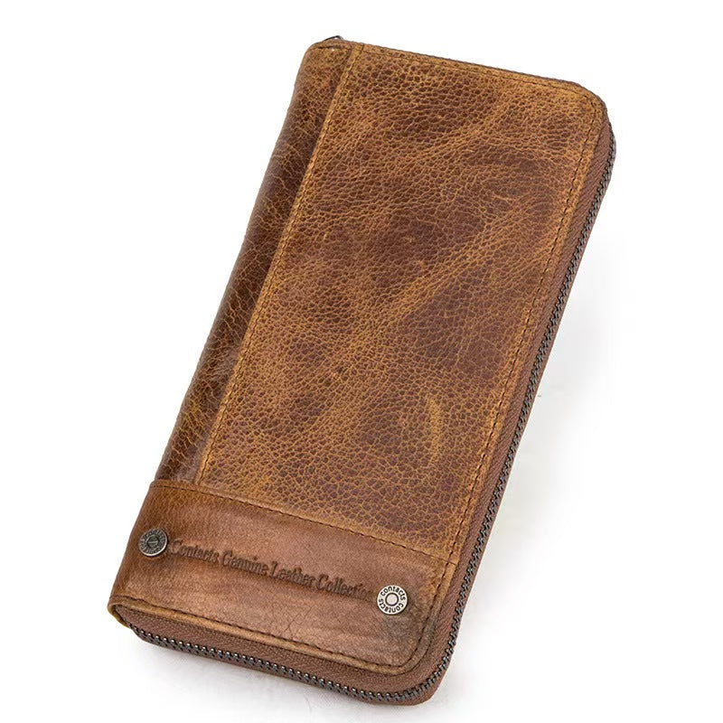 Vintage Crazy Horse Leather Men's RFID Blocking Wallet