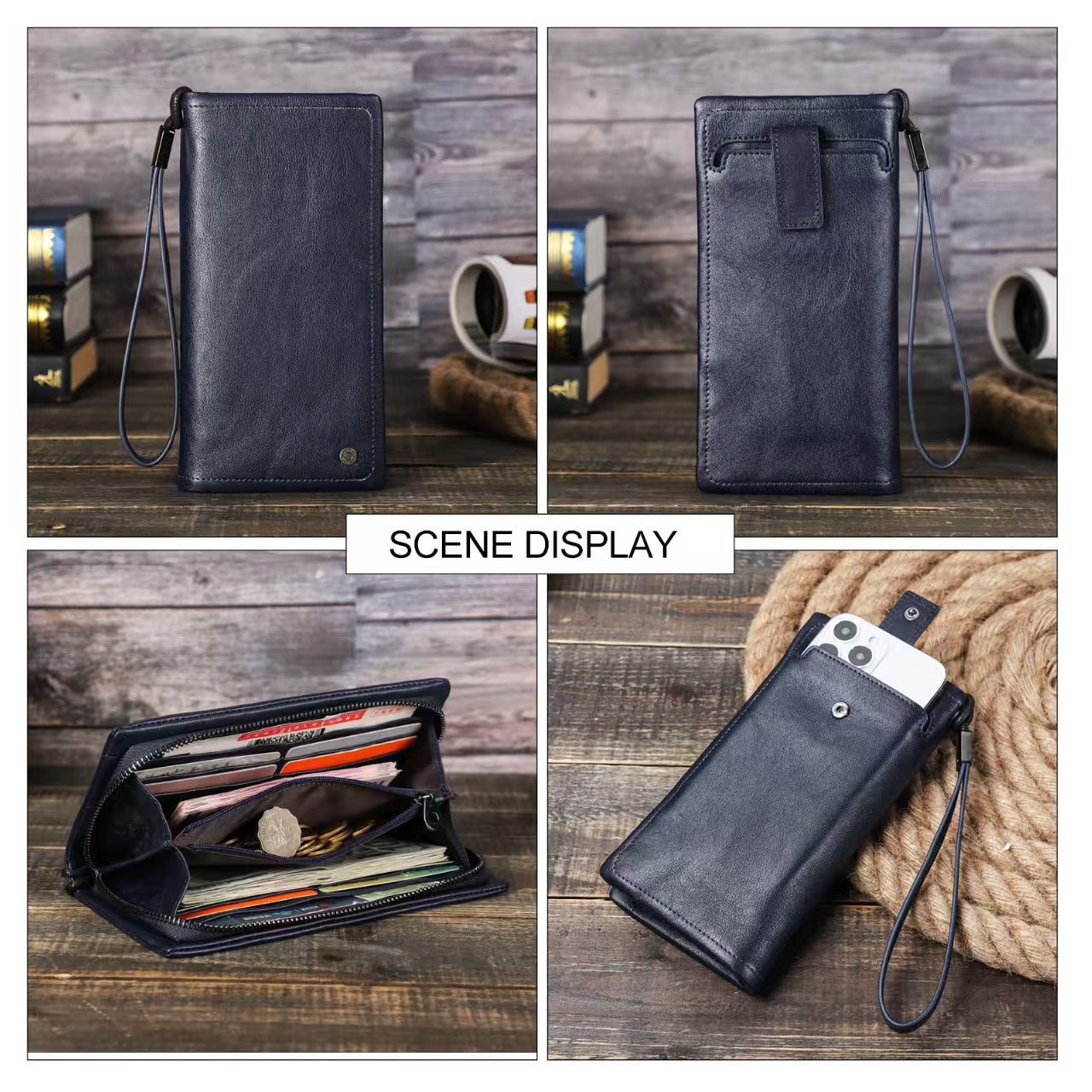 Long casual men's leather wallet rfid wallet