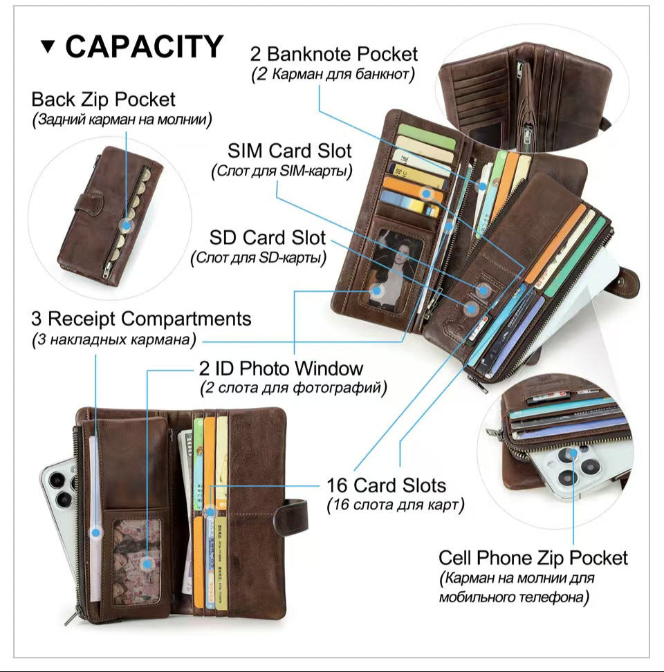 Detachable long wallet for men rfid wallet