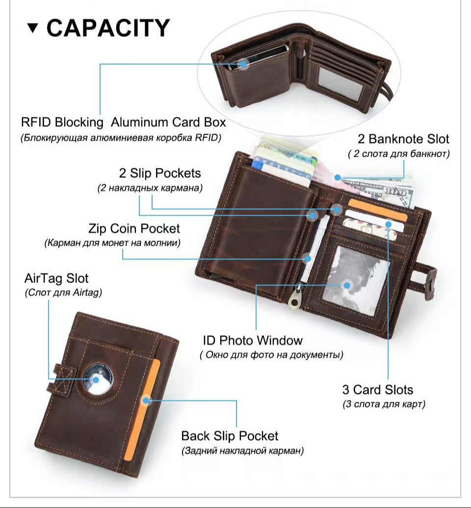 Automatic card holder with Airtag slot rfid protection wallet