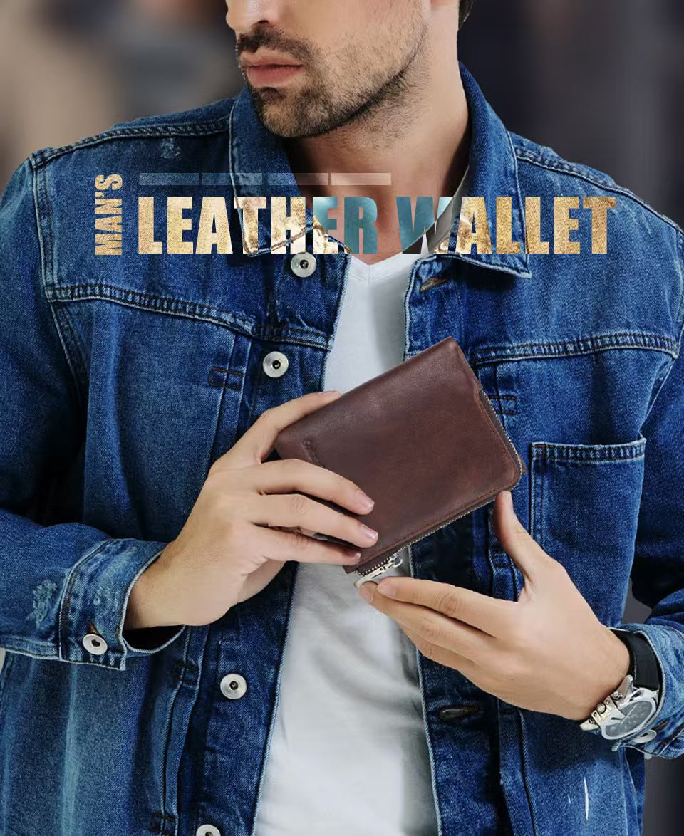 Men's trendy zipper wallet rfid wallet