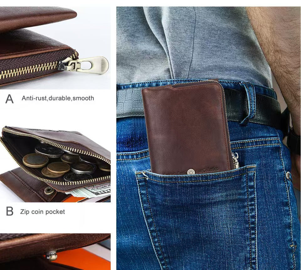 Men's trendy zipper wallet rfid wallet