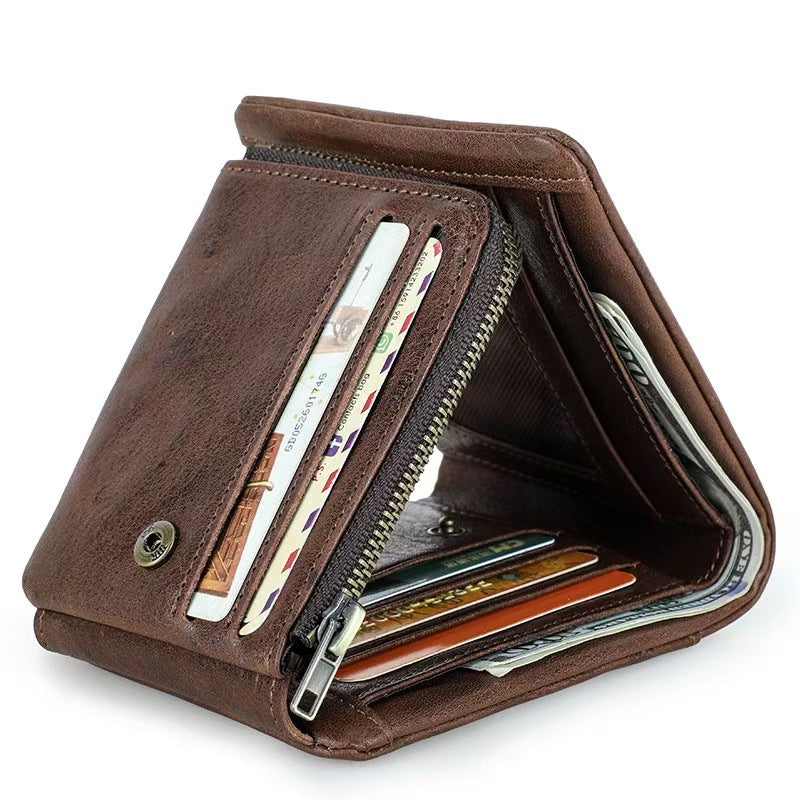 Trifold genuine leather Men RFID Blocking Wallet