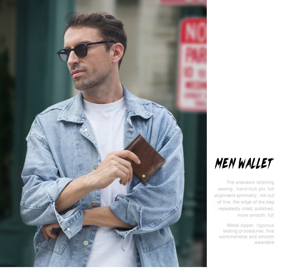 Trifold genuine leather Men RFID Blocking Wallet