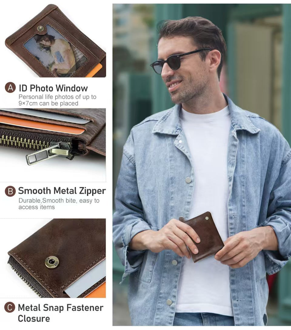 Trifold genuine leather Men RFID Blocking Wallet