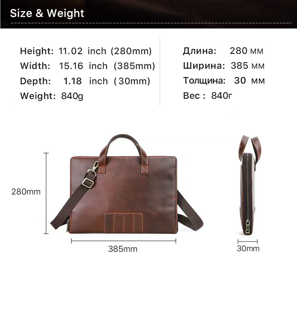 Crazy Horse Leather Men's leather briefcase