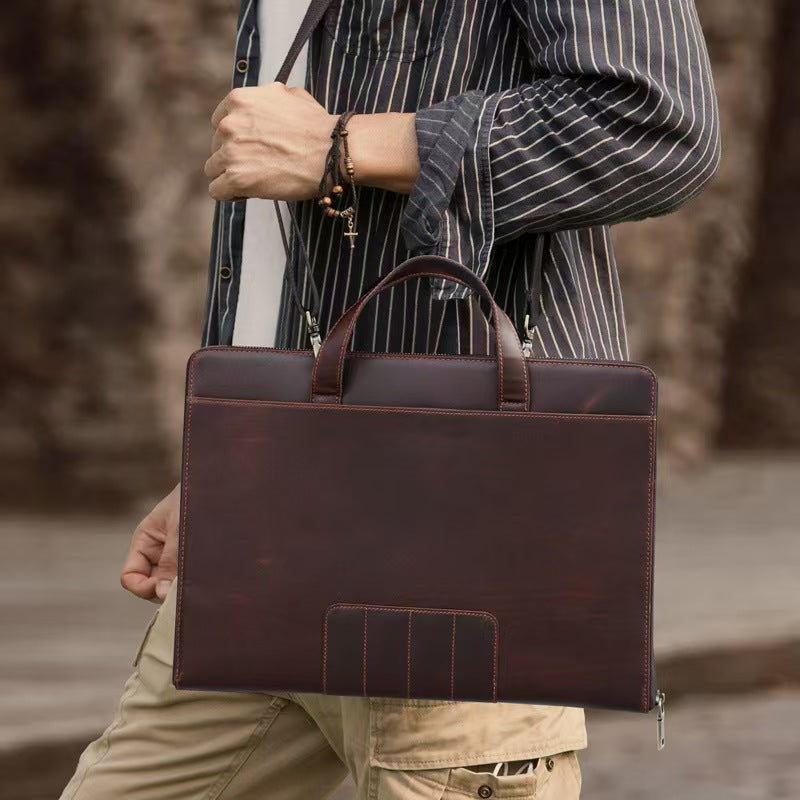 Crazy Horse Leather Men's leather briefcase