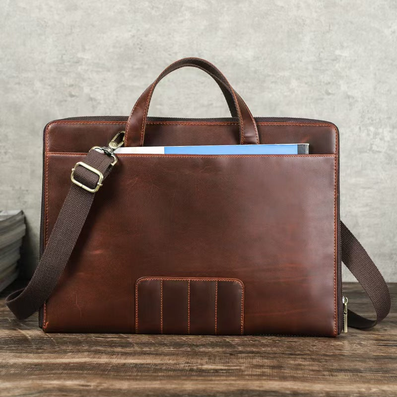 Crazy Horse Leather Men's leather briefcase