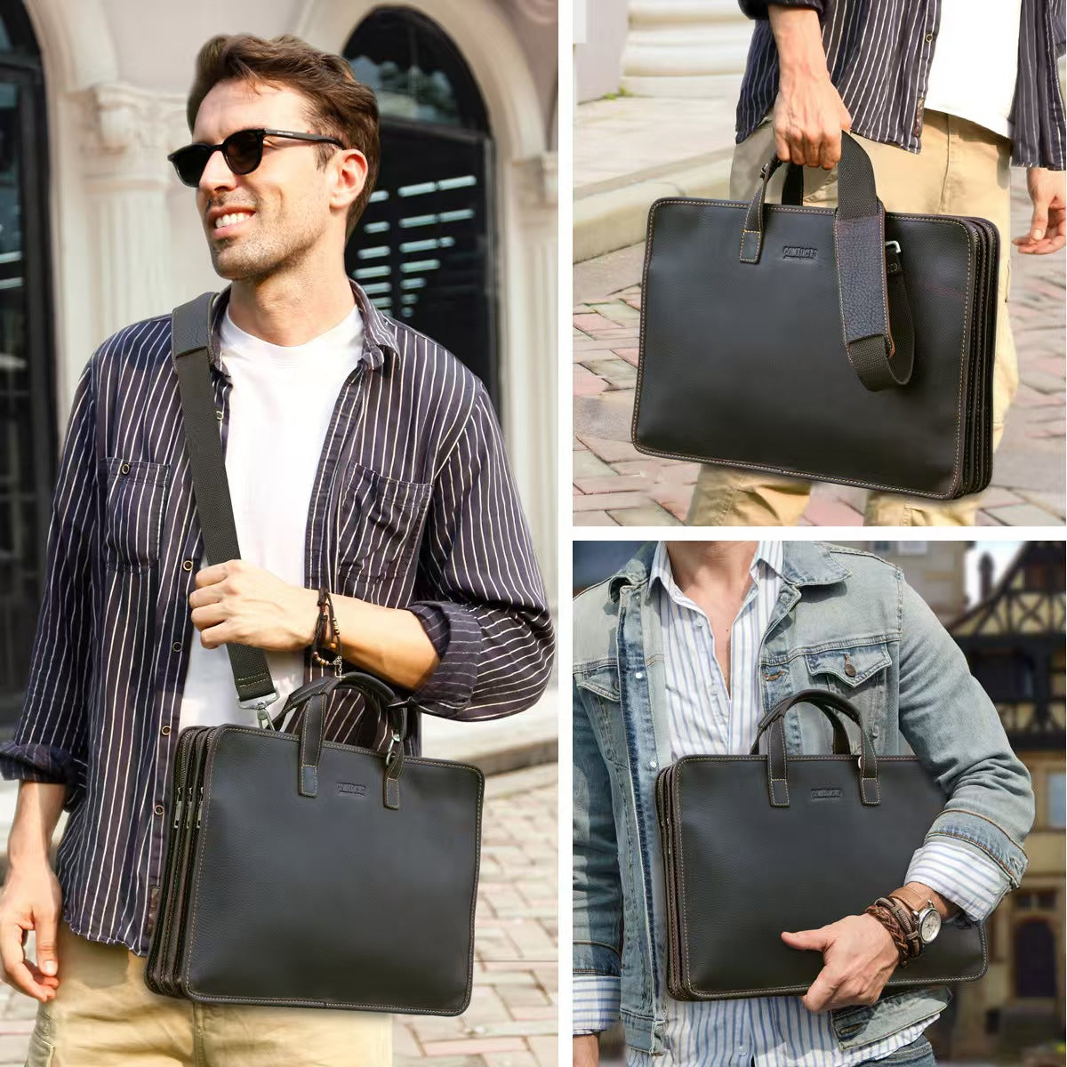 14.2 inch laptop bag leather briefcase for men