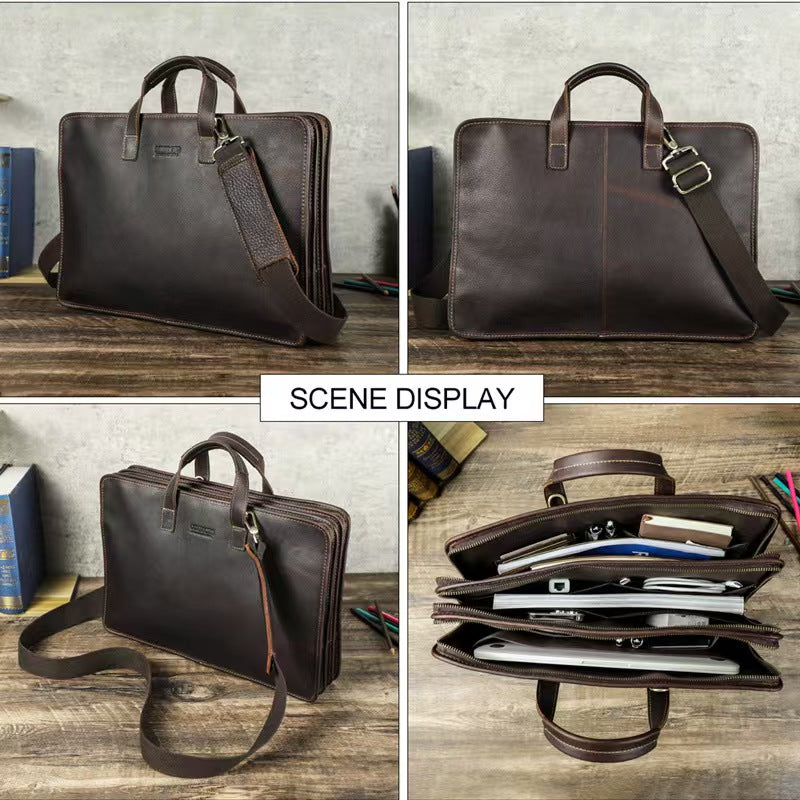 14.2 inch laptop bag leather briefcase for men