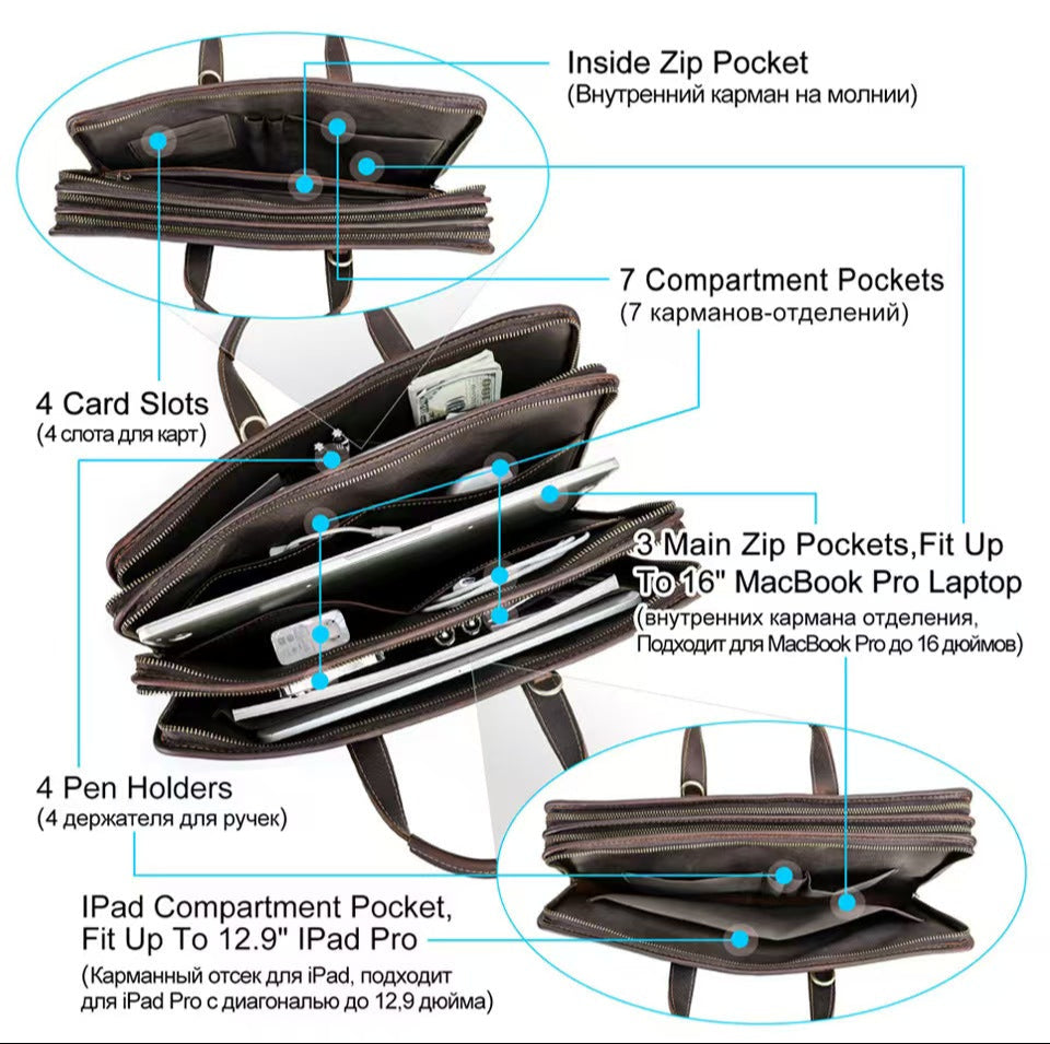 14.2 inch laptop bag leather briefcase for men
