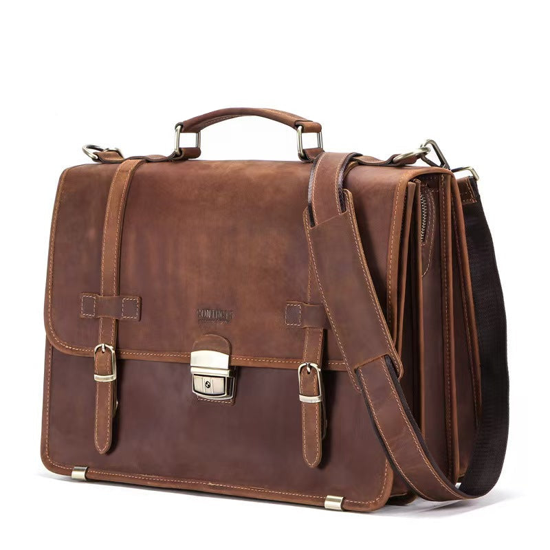 Luxury leather crossbody bag laptop briefcase