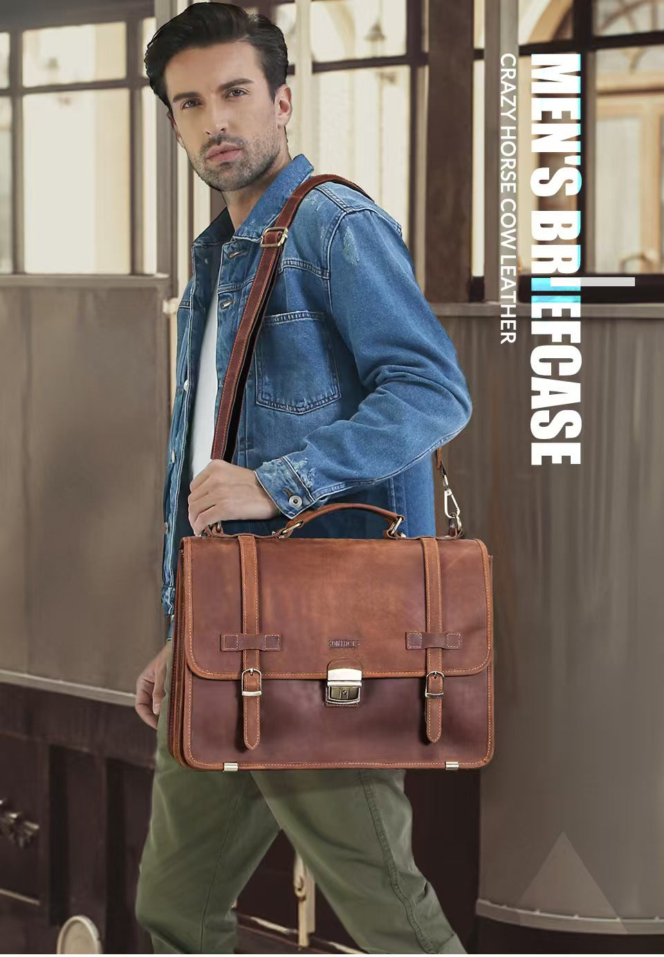 Luxury leather crossbody bag laptop briefcase