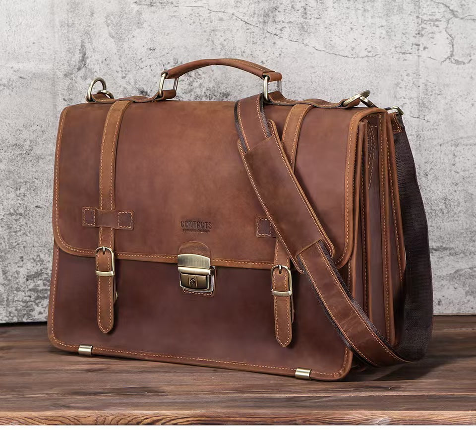 Luxury leather crossbody bag laptop briefcase