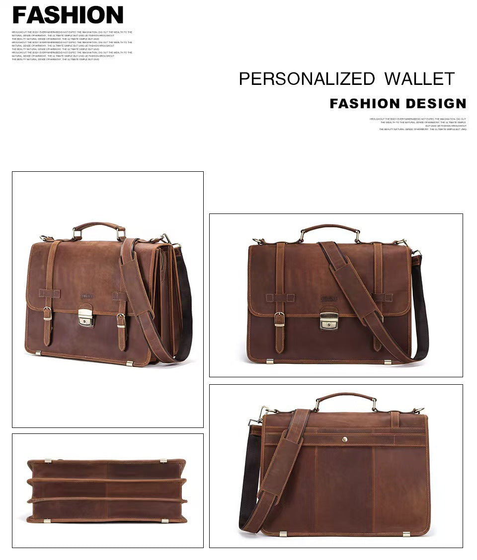 Luxury leather crossbody bag laptop briefcase