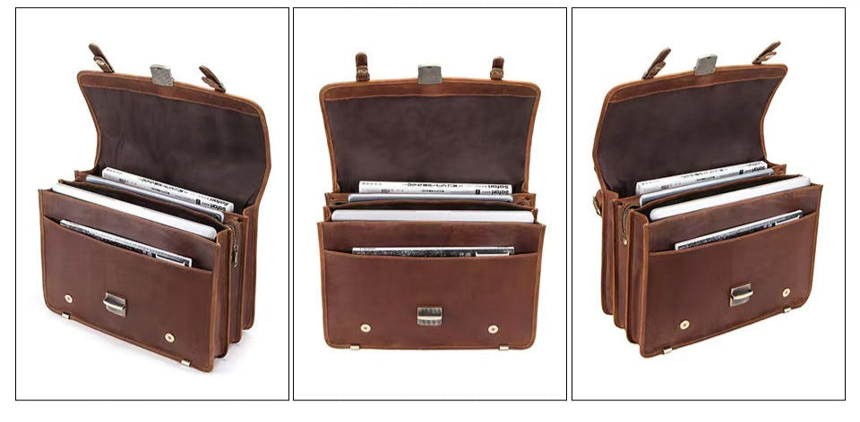 Luxury leather crossbody bag laptop briefcase