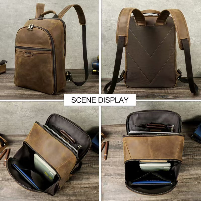 Men's Leather Portable travel laptop backpack