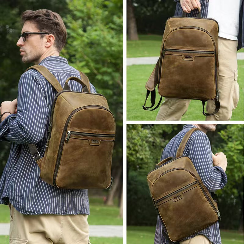 Men's Leather Portable travel laptop backpack