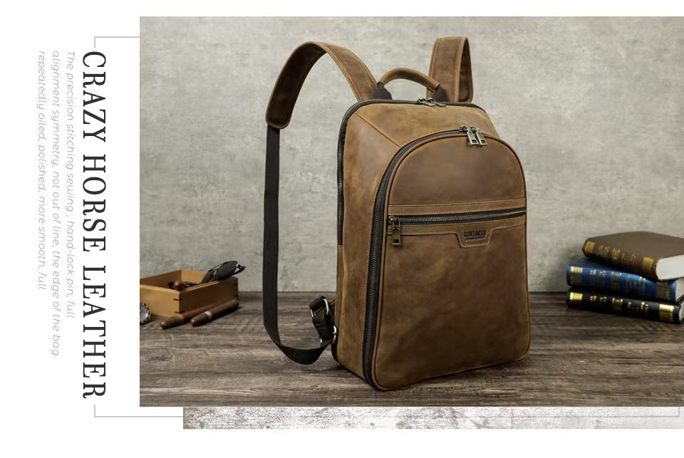 Men's Leather Portable travel laptop backpack