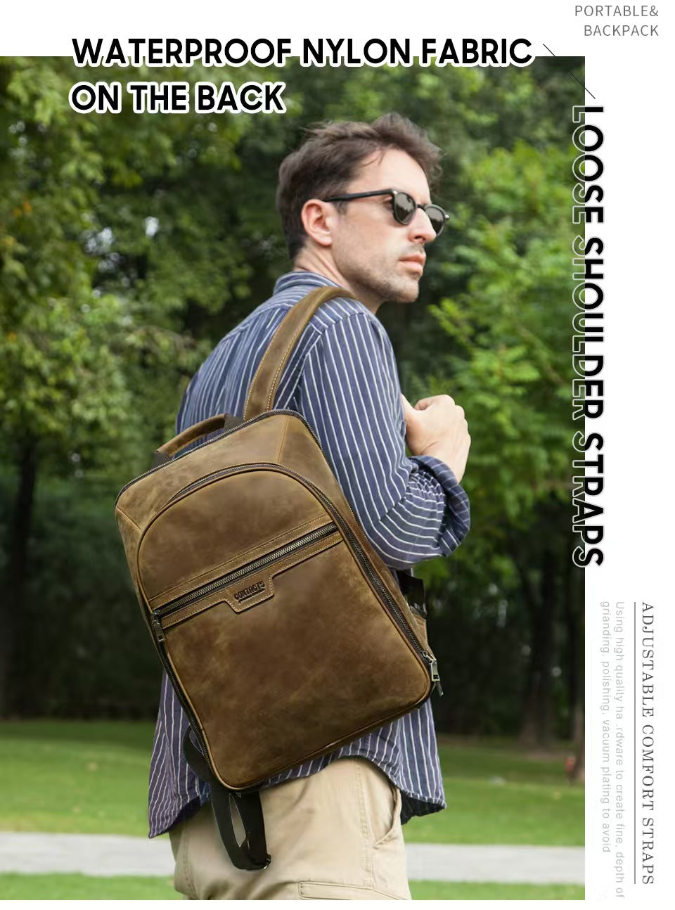 Men's Leather Portable travel laptop backpack