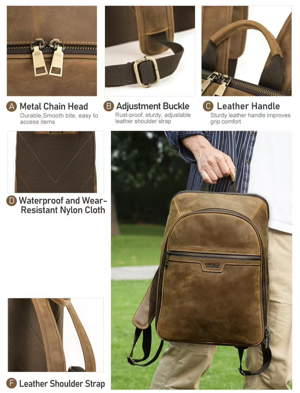 Men's Leather Portable travel laptop backpack