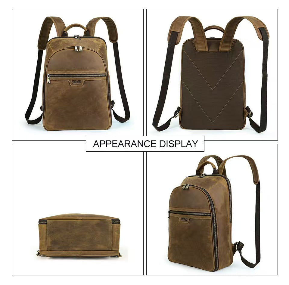 Men's Leather Portable travel laptop backpack