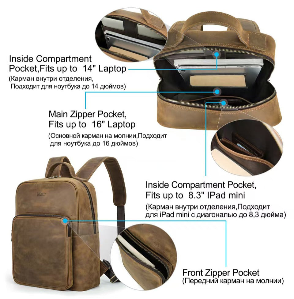 Men's Leather best laptop backpack for travel