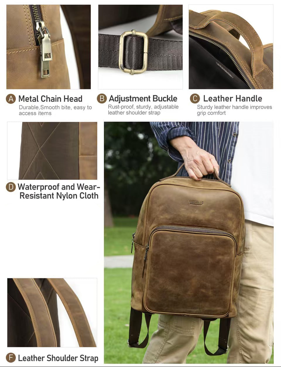 Men's Leather best laptop backpack for travel